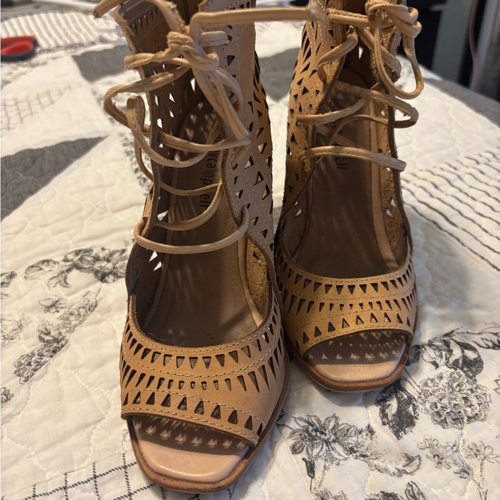 Jeffrey Campbell Tan Leather Cutout Wedges - Picture 2 of 6